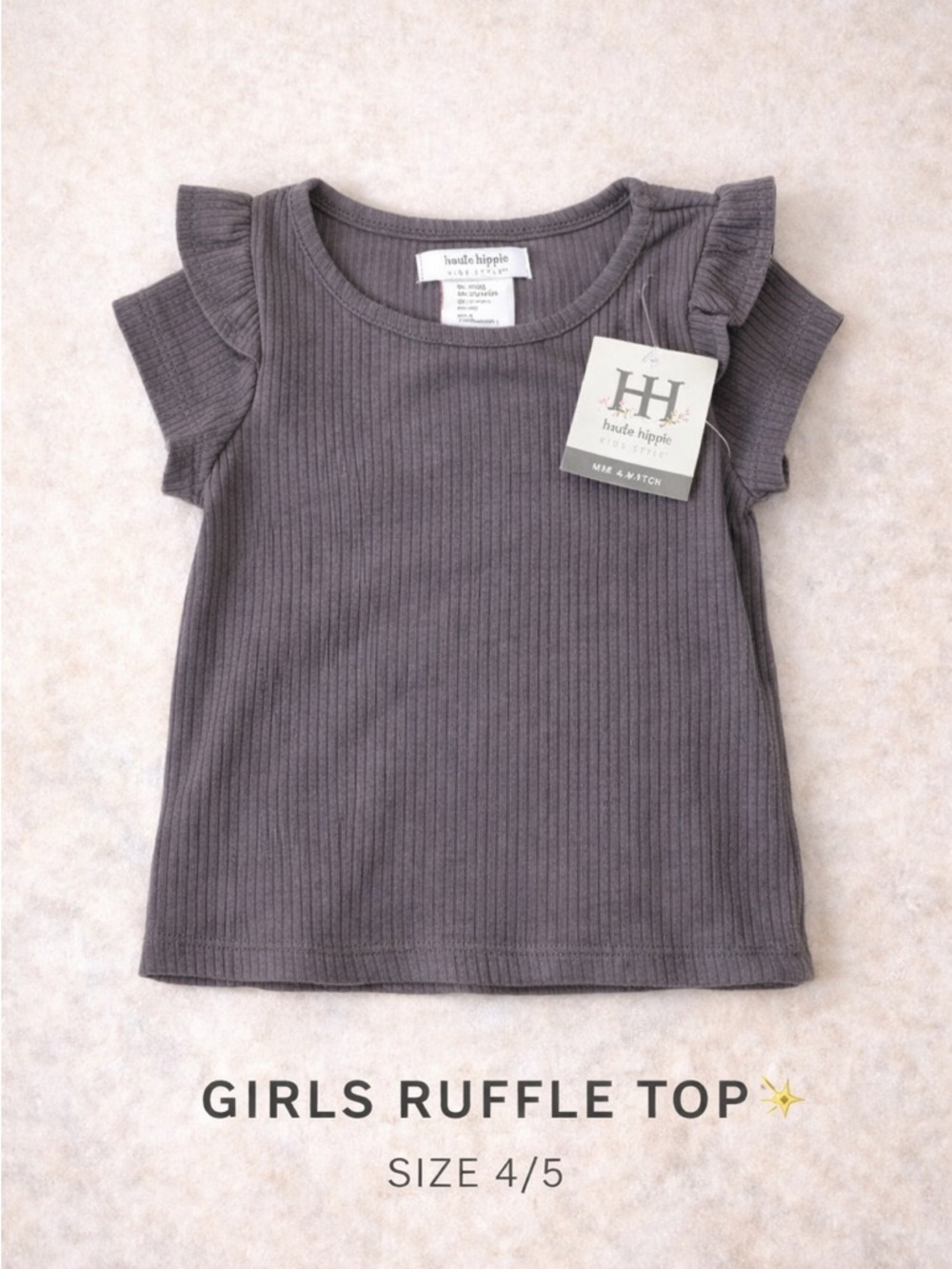 Haute Hippie Kids Girls Ruffle Sleeve Top Size 4 5 Ribbed